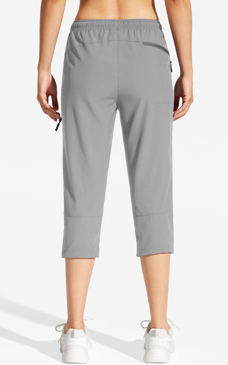 MOCOLY Women's Hiking Capris Pants Outdoor Sport Lightweight Quick Dry Water Resistant SPF UPF 50+ Jogging Cargo Pants Light Grey L - Image 3